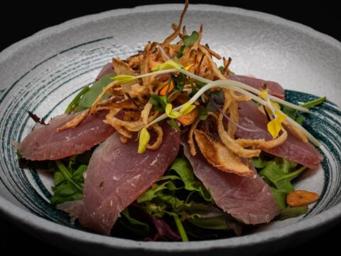 Crispy Onion Seared Albacore Salad
